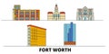 United States, Fort Worth flat landmarks vector illustration. United States, Fort Worth line city with famous travel Royalty Free Stock Photo