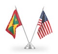 United States and Grenada table flags isolated on white 3D rendering