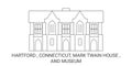 United States, Hartford , Connecticut, Mark Twain House , And Museum travel landmark vector illustration Royalty Free Stock Photo