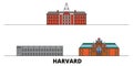 United States, Harvard flat landmarks vector illustration. United States, Harvard line city with famous travel sights