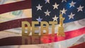 The debt text on Usa flag for Business concept 3d rendering