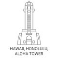 United States, Hawaii, Honolulu, Aloha Tower travel landmark vector illustration