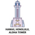 United States, Hawaii, Honolulu, Aloha Tower travel landmark vector illustration