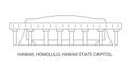 United States, Hawaii, Honolulu, Hawaii State Capitol, travel landmark vector illustration