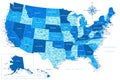 United States - Highly Detailed Blue Colored Vector Map of the USA. Ideally for the Print Posters Royalty Free Stock Photo