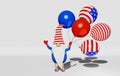 United States Independence Day gnome balloons 3D rendering. 4th of July national USA flag greeting card Labor day banner