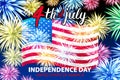 United States Independence Day Holiday 4 July Banner Greeting Card Flat Vector Illustration fireworks