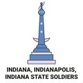 United States, Indiana, Indianapolis, Indiana State Soldiers travel landmark vector illustration Royalty Free Stock Photo