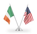 United States and Ireland table flags isolated on white 3D rendering