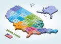 United States isometric map colored by regions Royalty Free Stock Photo