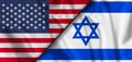 Israel and United States two flags textile cloth, fabric texture. Royalty Free Stock Photo