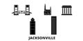 United States, Jacksonville flat travel skyline set. United States, Jacksonville black city vector illustration, symbol