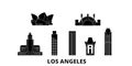 United States, Los Angeles flat travel skyline set. United States, Los Angeles black city vector illustration, symbol