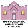 United States, Madison, Wisconsin, Gates Of Heaven Synagogue travel landmark vector illustration