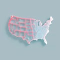 United States map outline with states highlighted as potential risk zones visualization Royalty Free Stock Photo