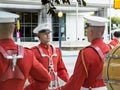 United States Marine Corps drumline practicing before marching in a parade Royalty Free Stock Photo