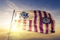 United States Marine Corps flag textile cloth fabric waving on the top sunrise mist fog Royalty Free Stock Photo