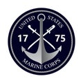 United States Marine Corps Happy Birthday 1775. National military event is organised in 10th November. Emblem with