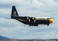 United States Marines C-130 Hercules Fat Albert from the Blue Angels arriving at Miramar Marine Corps Air Station. California, USA Royalty Free Stock Photo