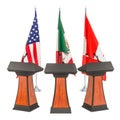 United States - Mexico - Canada Agreement, USMCA or NAFTA meeting concept. 3D rendering