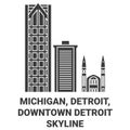 United States, Michigan, Detroit, Downtown Detroit Skyline travel landmark vector illustration Royalty Free Stock Photo