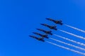 United States Navy Blue Angels aerobatic team's F-18 Hornet combat jets In flight at Fleet Week San Francisco, USA Royalty Free Stock Photo