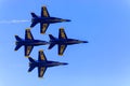 United States Navy Blue Angels aerobatic team's F-18 Hornet combat jets In flight at Fleet Week San Francisco, USA Royalty Free Stock Photo