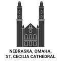 United States, Nebraska, Omaha, St. Cecilia Cathedral travel landmark vector illustration Royalty Free Stock Photo