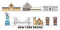 United States, New York Bronx flat landmarks vector illustration. United States, New York Bronx line city with famous Royalty Free Stock Photo