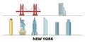 United States, New York flat landmarks vector illustration. United States, New York line city with famous travel sights Royalty Free Stock Photo