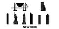 United States, New York flat travel skyline set. United States, New York black city vector illustration, symbol, travel Royalty Free Stock Photo