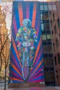 United States New York Street Art Albert Einstein on a bicycle technicolor mural created by Brazilian artist Eduardo Kobra Royalty Free Stock Photo