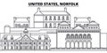 United States, Norfolk line skyline vector illustration. United States, Norfolk linear cityscape with famous landmarks