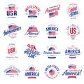 United States of North America Vector Logos Vintage set. Independence day national holiday icons collection Blue and red