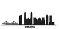 United States, Omaha city skyline isolated vector illustration. United States, Omaha travel black cityscape