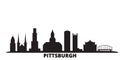 United States, Pittsburgh city skyline isolated vector illustration. United States, Pittsburgh travel black cityscape