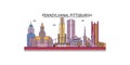 United States, Pittsburgh tourism landmarks, vector city travel illustration