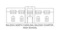 United States, Raleigh, North Carolina, Raleigh Charter , High School travel landmark vector illustration