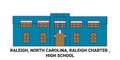 United States, Raleigh, North Carolina, Raleigh Charter , High School travel landmark vector illustration