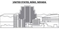 United States, Reno, Nevada line skyline vector illustration. United States, Reno, Nevada linear cityscape with famous