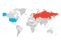 United States and Russia highlighted on political map of World. Vector illustration Royalty Free Stock Photo