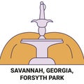 United States, Savannah, Georgia, Forsyth Park travel landmark vector illustration