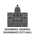 United States, Savannah, Georgia, Savannah's City Hall travel landmark vector illustration Royalty Free Stock Photo