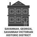 United States, Savannah, Georgia, Savannah Victorian Historic District travel landmark vector illustration