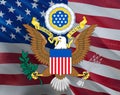 United States Seal on USA flag design on a United States background. American Flag Background for United States Holidays, 3d Royalty Free Stock Photo