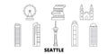 United States, Seattle line travel skyline set. United States, Seattle outline city vector illustration, symbol, travel