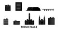 United States, Sioux Falls flat travel skyline set. United States, Sioux Falls black city vector illustration, symbol