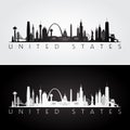 United States skyline and landmarks silhouette