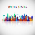 United States skyline silhouette in colorful geometric style. Royalty Free Stock Photo