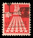 United States stamp used for overseas air mail deliveries showing air mail symbols